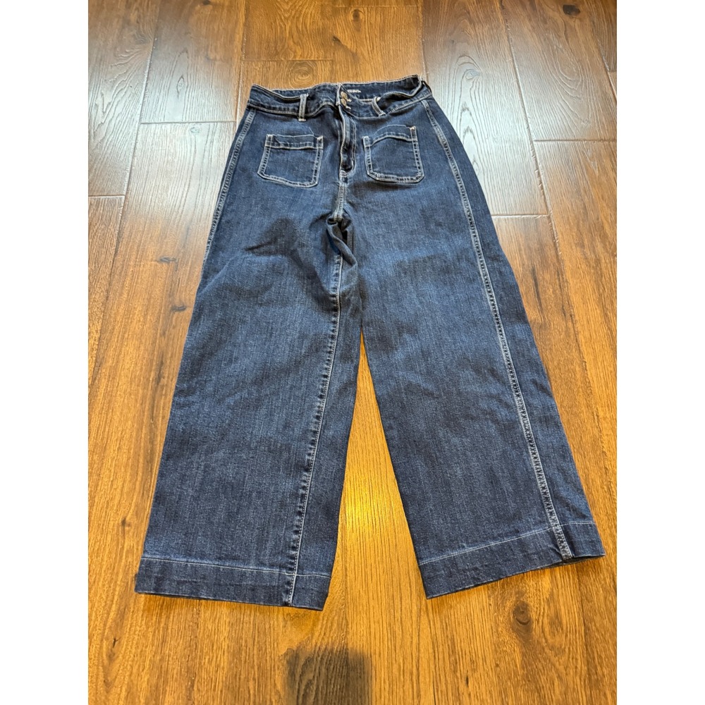 Old Navy Extra High Rise Sky-Hi Wide Leg Jeans Dark Wash Patch Pockets 10